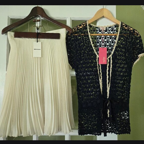 *RARE* Whistles Navy Crochet Top & Ivory Pleated Skirt Set NWT - Picture 2 of 7